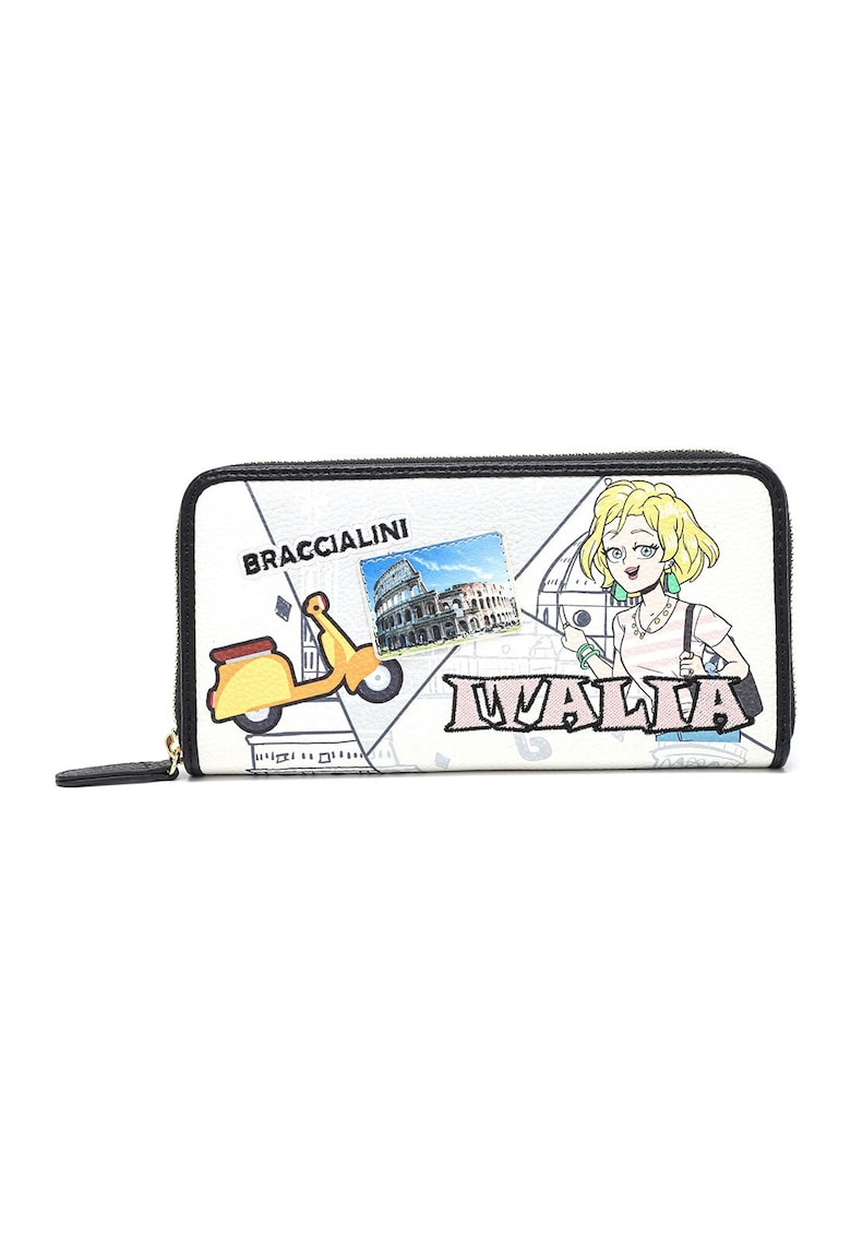 Portofel cu fermoar si model - Alb