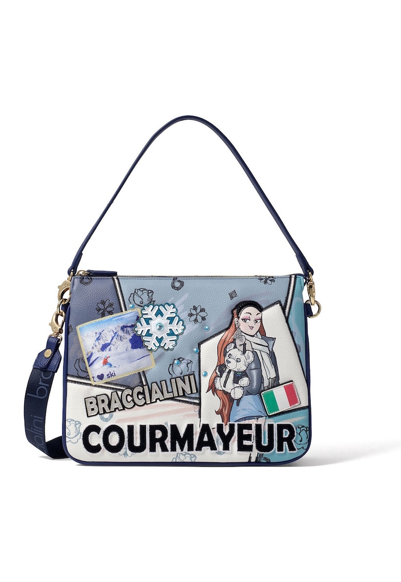 Geanta din piele ecologica cu imprimeu si bareta de umar