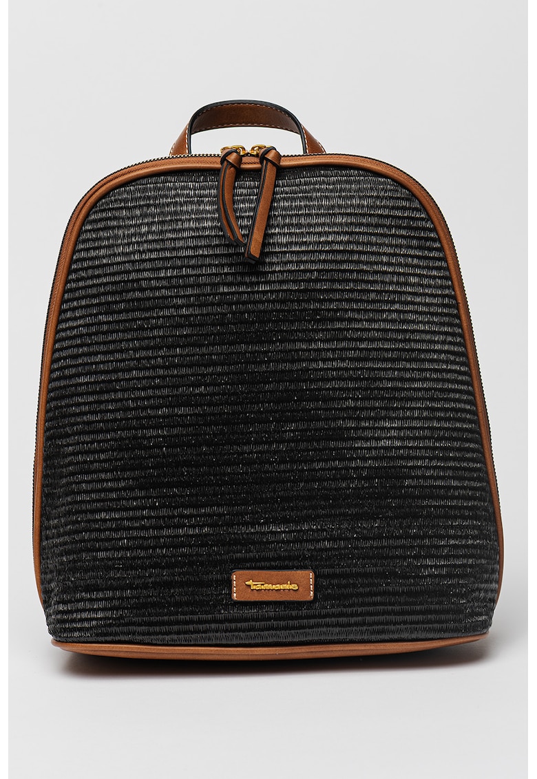 Rucsac cu fermoar si barete ajustabile Fernanda - Negru stins/Caramel