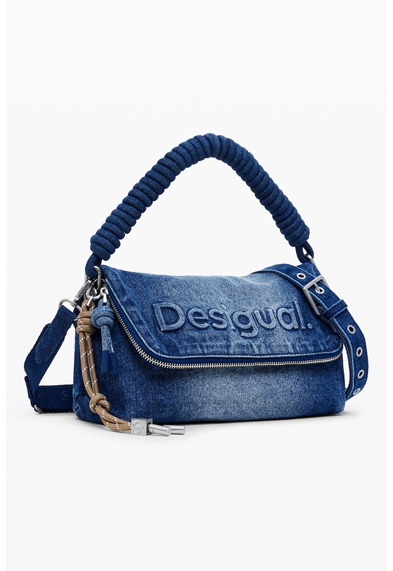 Geanta din denim cu bareta de umar si logo