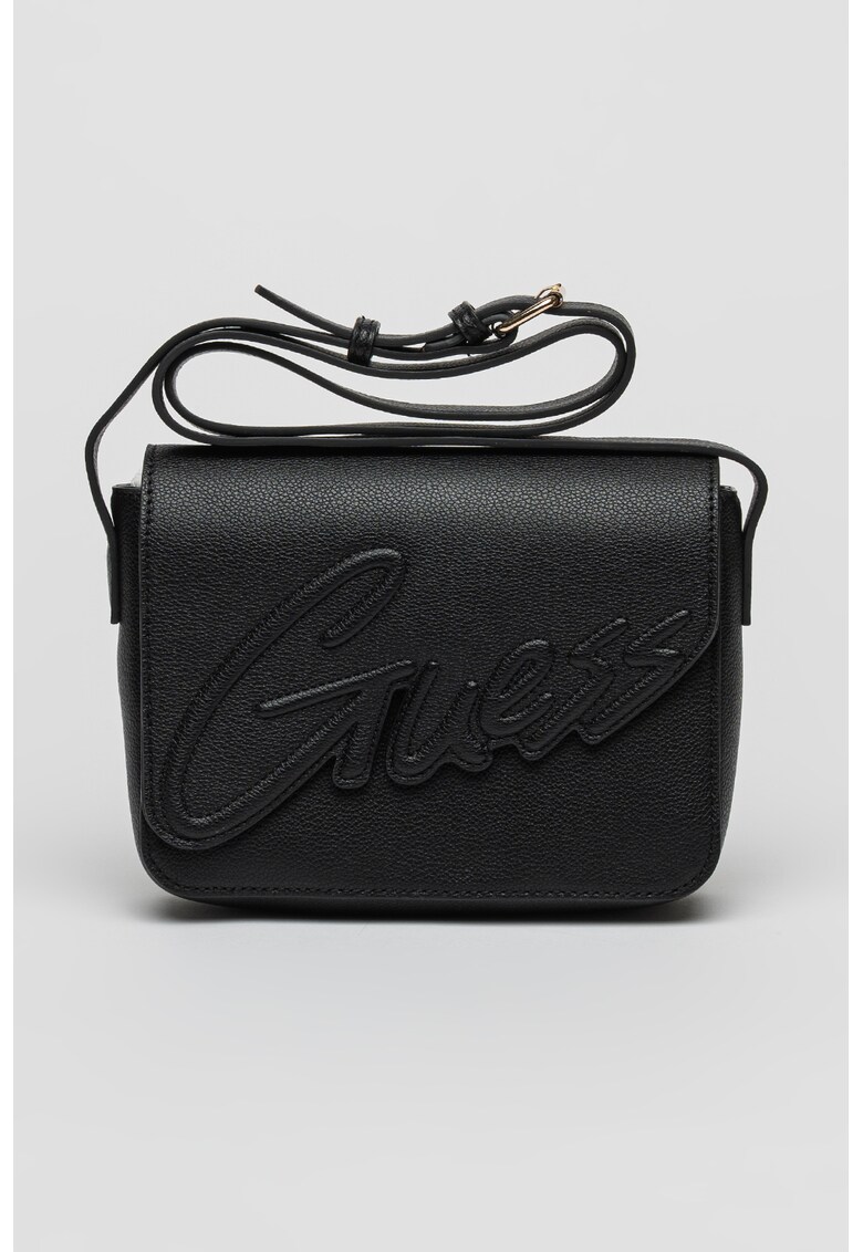 Geanta crossbody din piele ecologica cu logo in relief - Negru