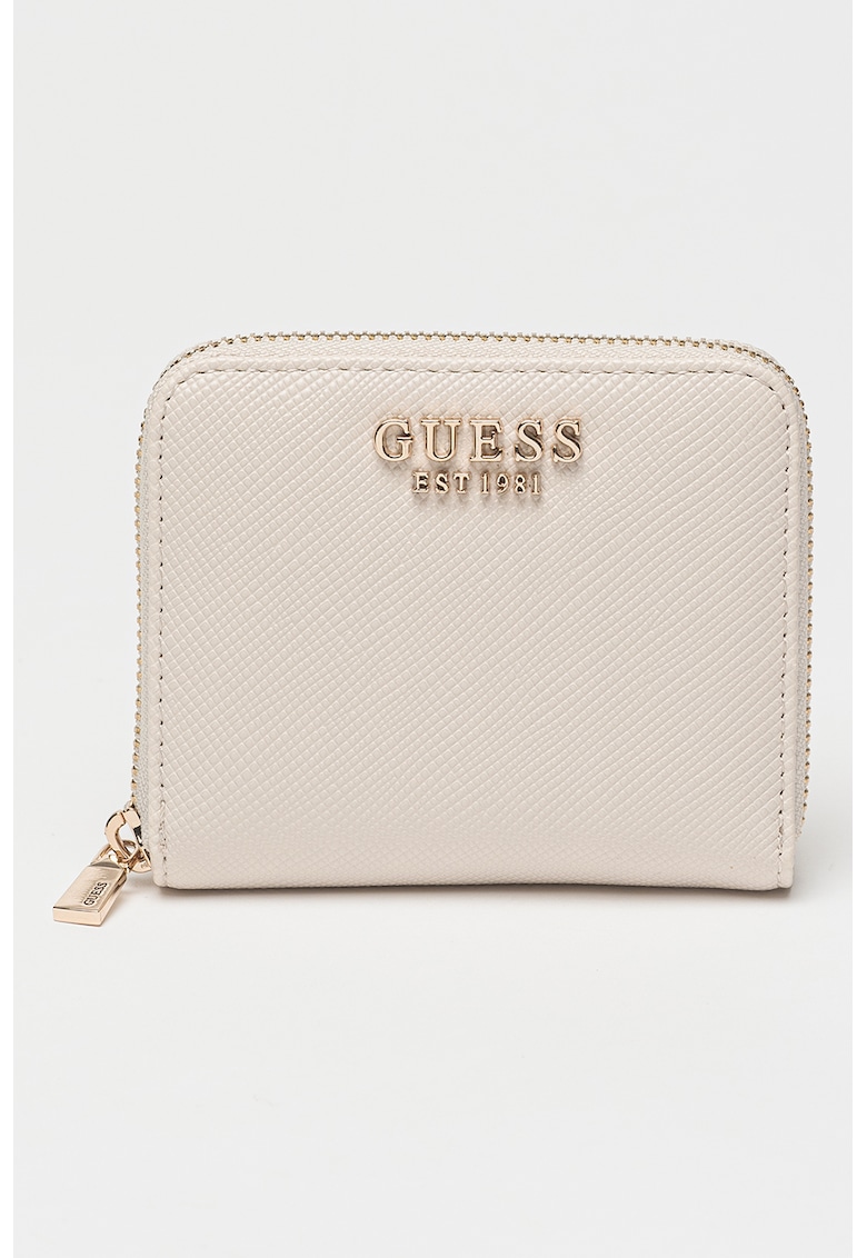 Portofel de piele ecologica cu aplicatie logo metalica Laurel - Alb murdar