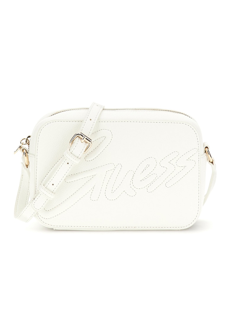 Geanta crossbody cu logo in relief - Alb fildes