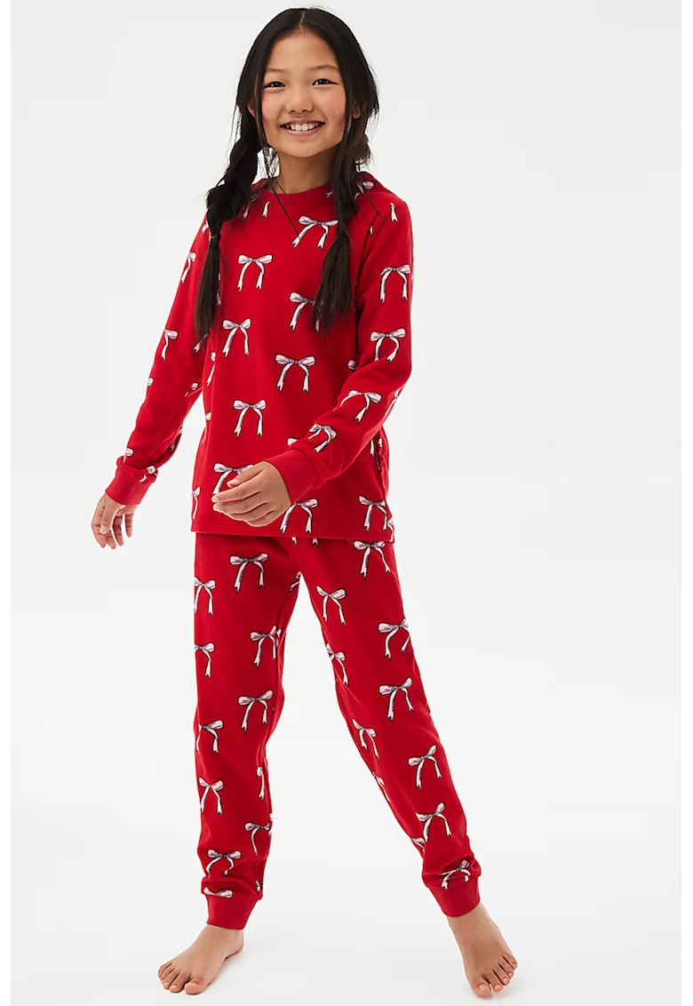 Pijama cu imprimeu grafic si pantaloni lungi