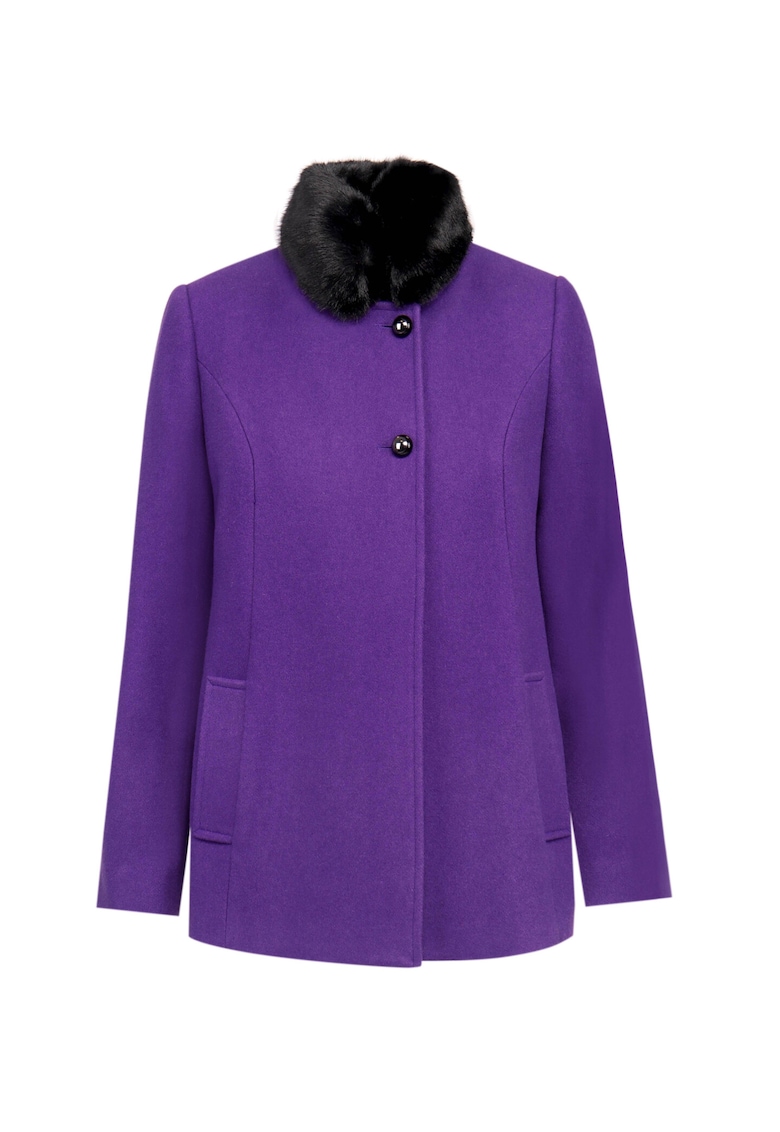 Palton scurt cu guler din blana artificiala