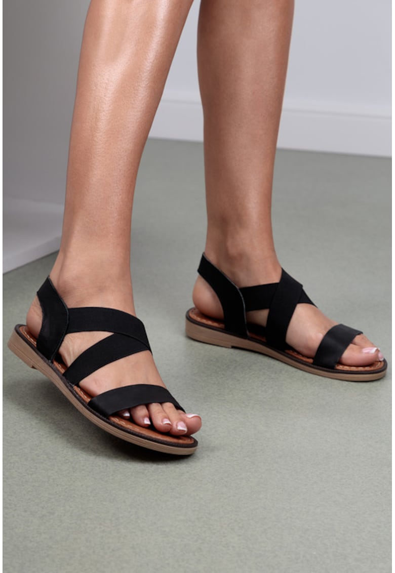 Sandale dama negre din piele cu barete elastice