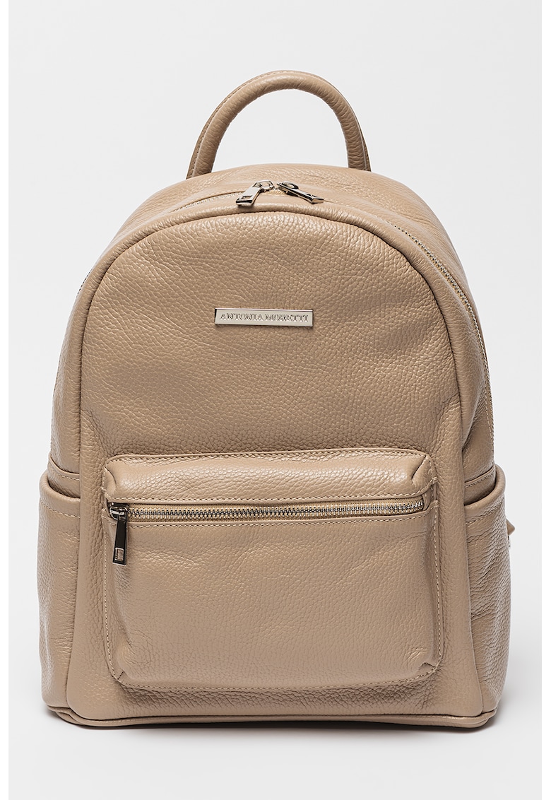 Rucsac de piele cu buzunare multiple - Maro taupe deschis