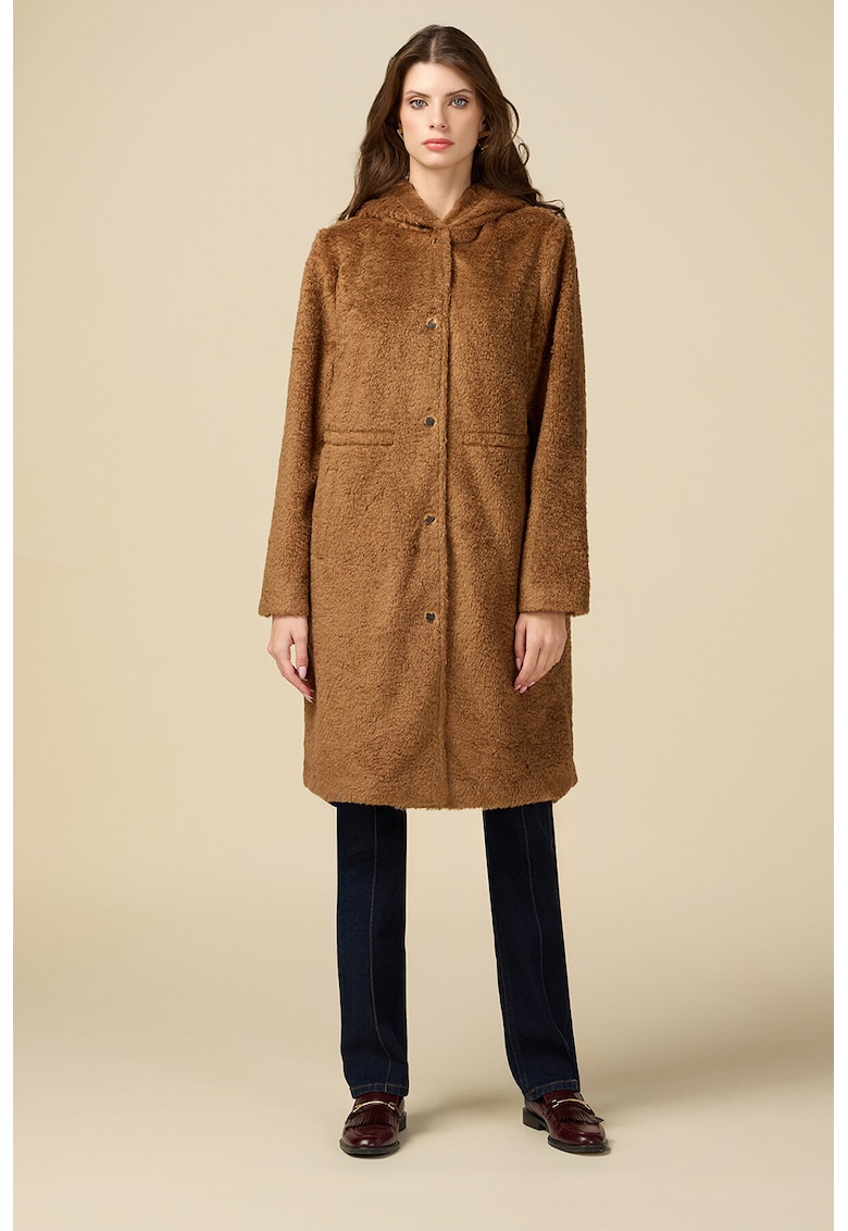 Palton uni cu gluga - Maro scortisoara