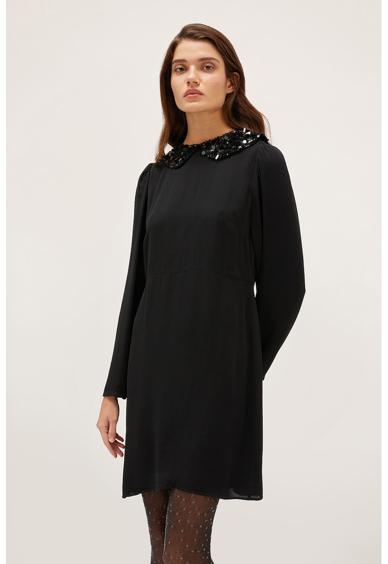 Rochie midi cu maneci lungi si guler cu paiete Rochie midi cu maneci lungi si guler cu paiete