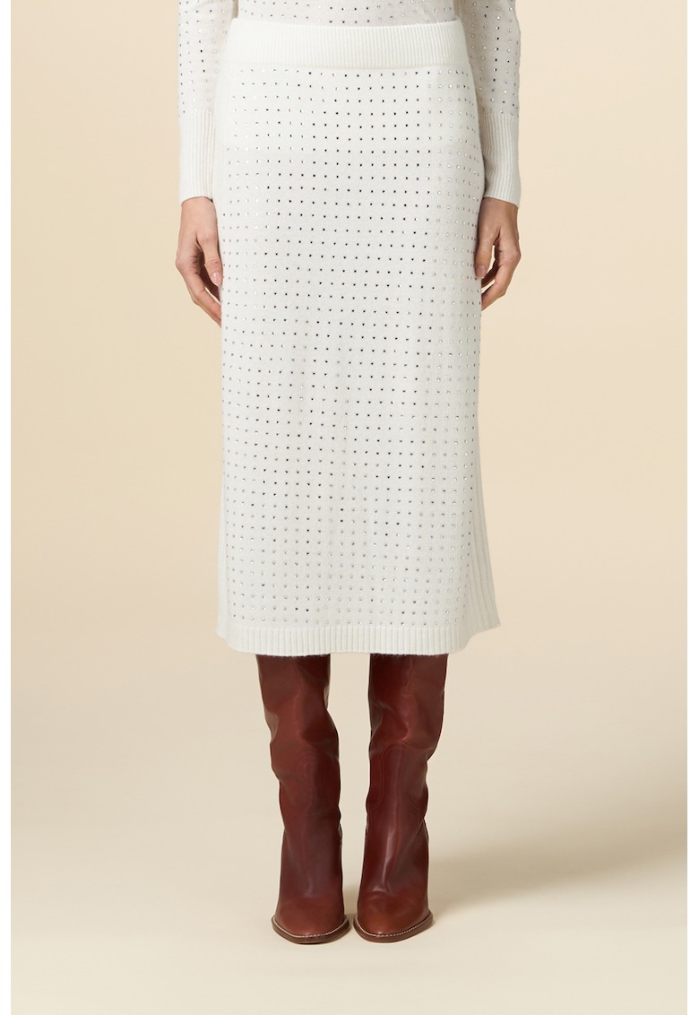 Fusta dreapta midi tricotata - Alb