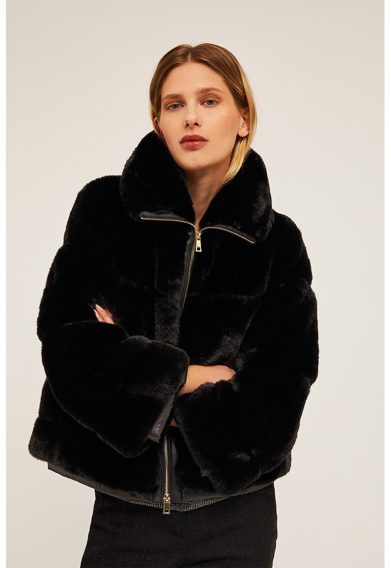 Palton regular fit cu fermoar - Negru