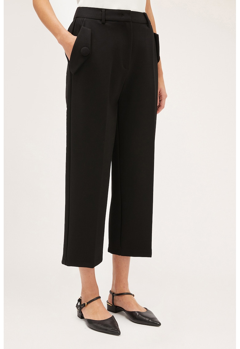 Pantaloni crop cu talie inalta - Negru