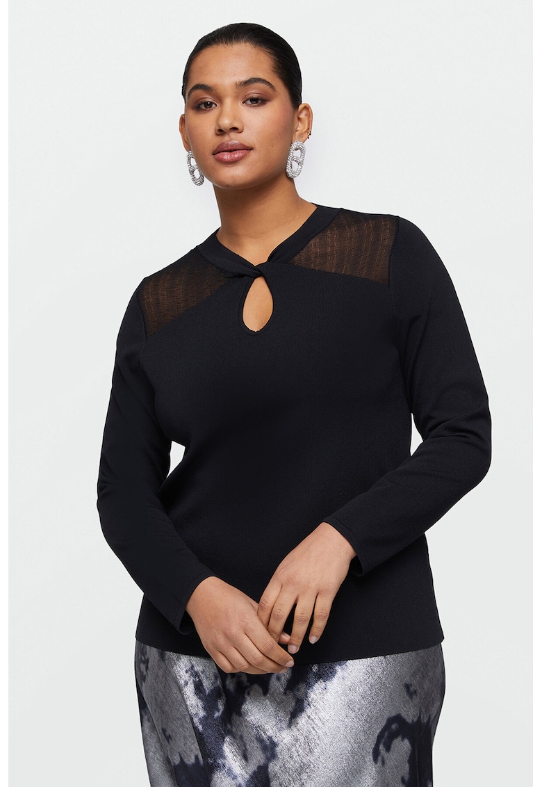 Pulover cu segmente semitransparente - Negru