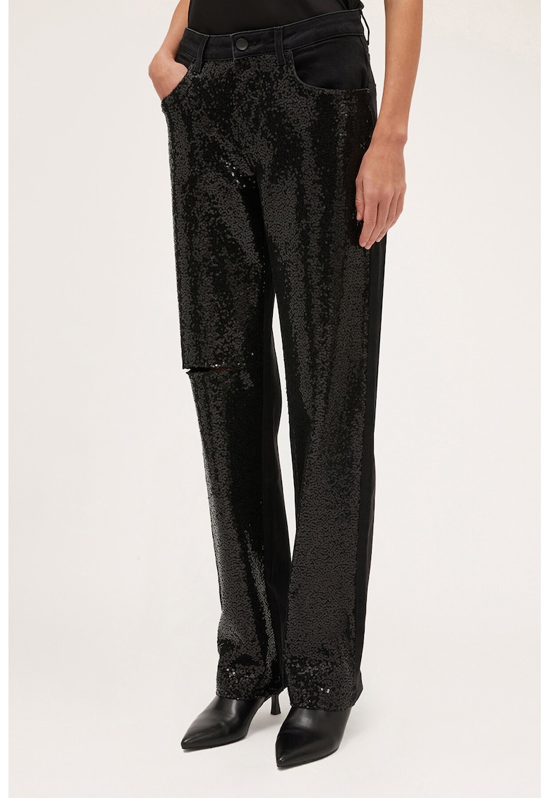 Blugi cu croiala dreapta si paiete - Negru