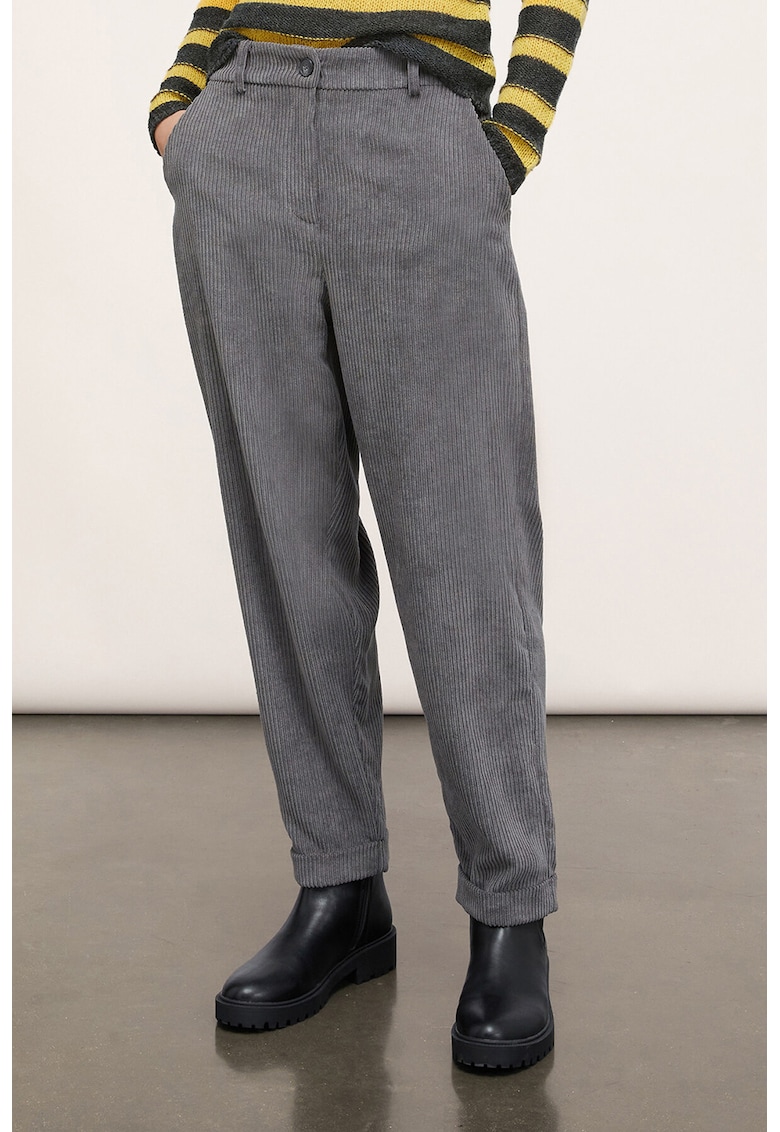 Pantaloni conici cu talie inalta - Gri inchis