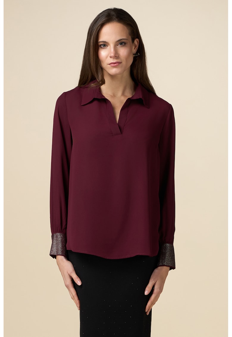 Bluza uni cu guler ascutit - Visiniu