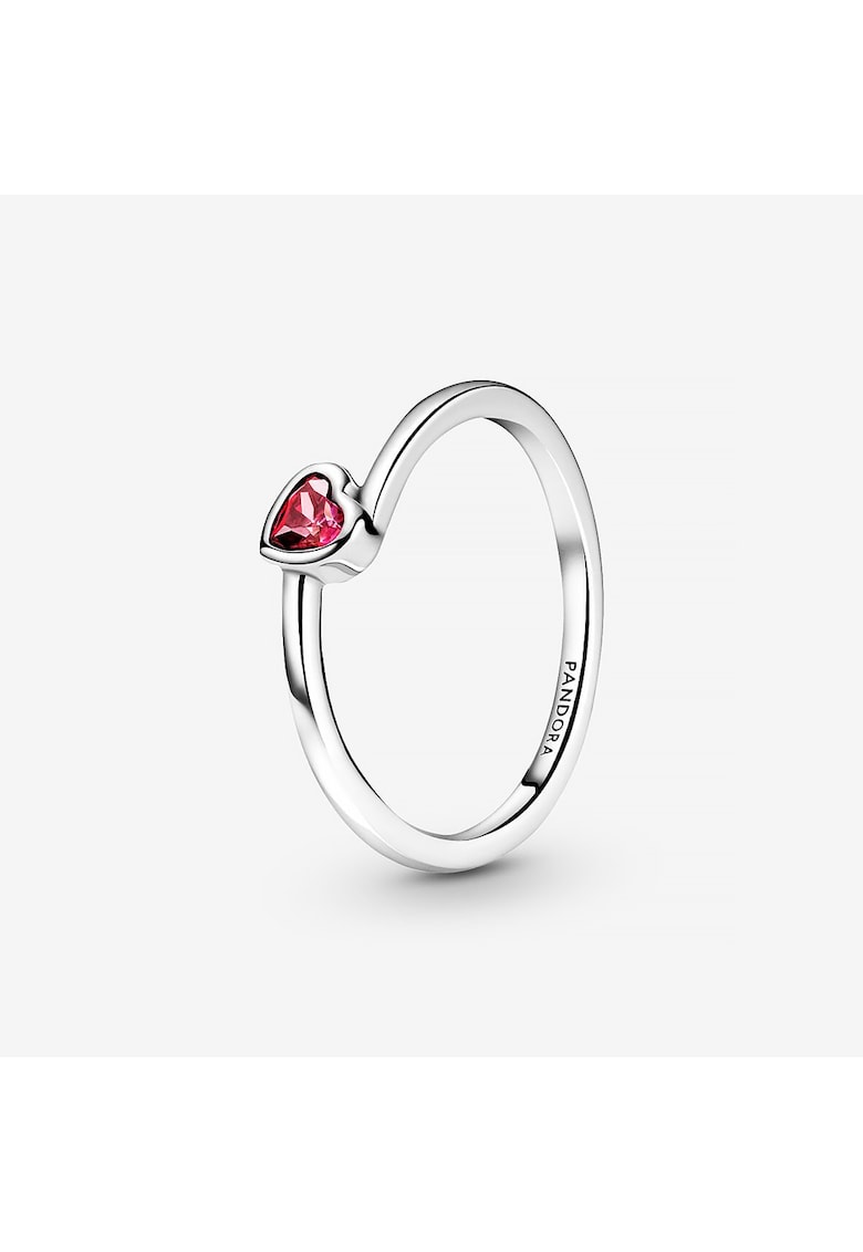 Inel tip Solitaire cu inimioara stralucitoare Zirconiu din Argint 925 - Rosu/Argintiu