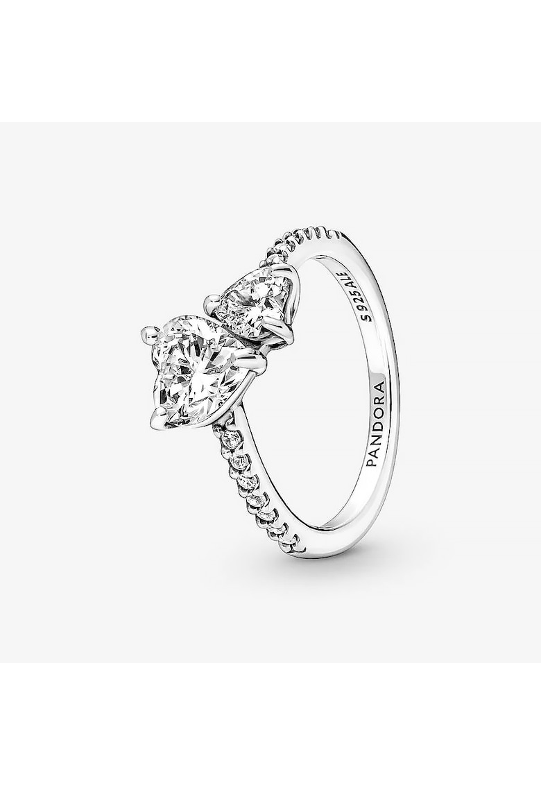 Inel stralucitor cu inima dubla Zirconiu din Argint 925 - Argintiu