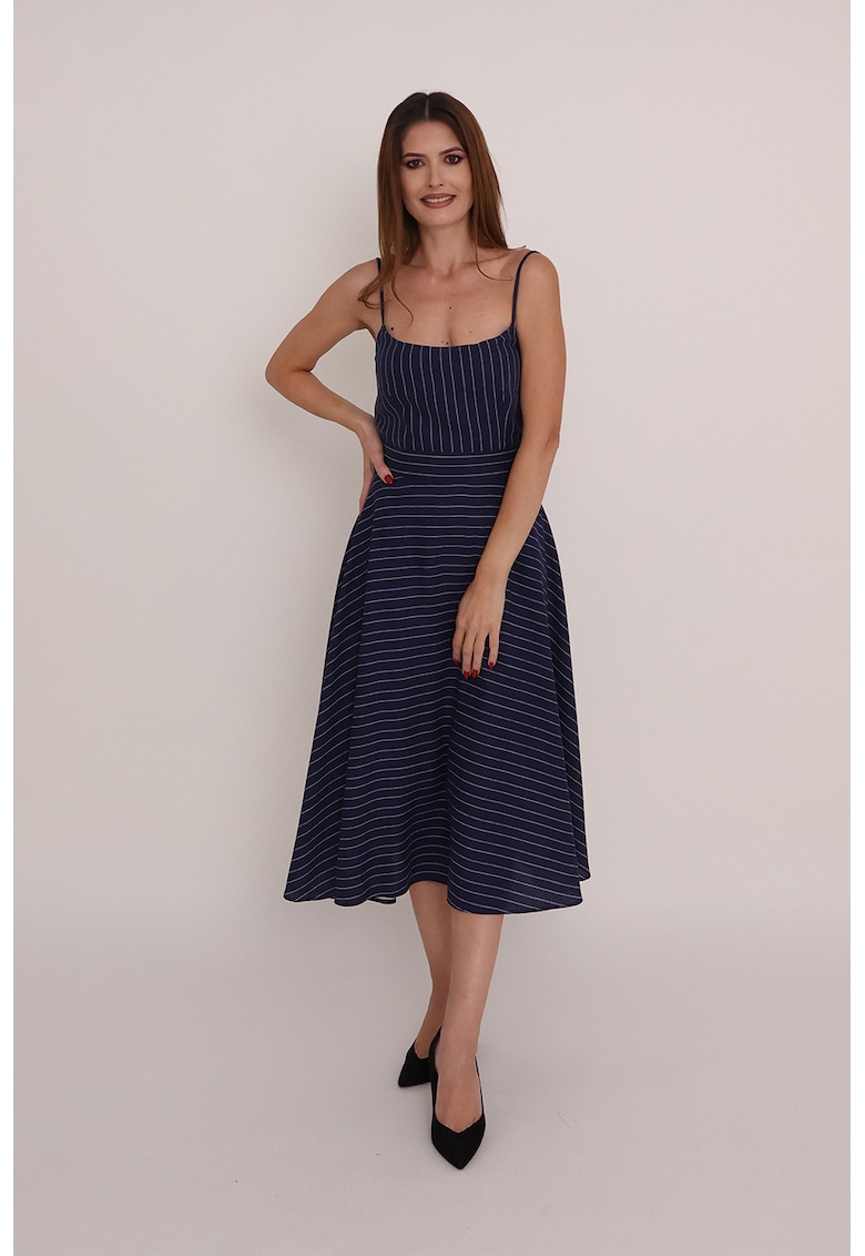 Rochie din amestec de in cu model in dungi Olympia