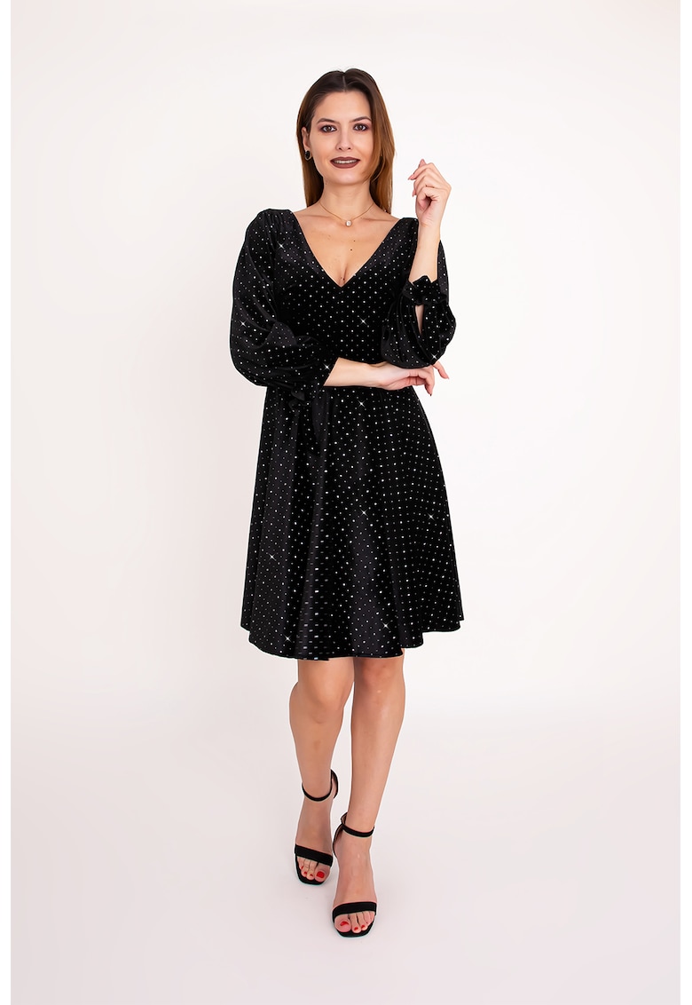 Rochie evazata din catifea cu strasuri Noir