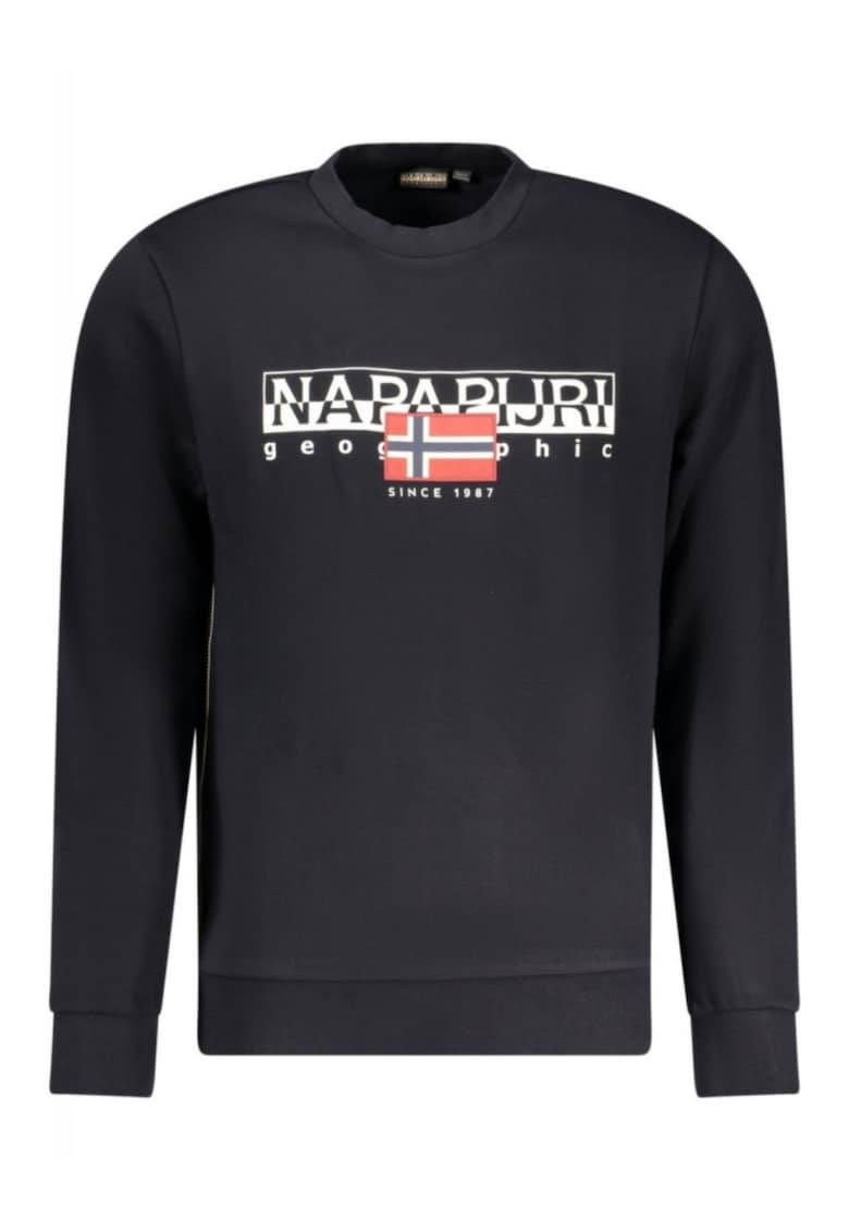 Bluza barbati cu imprimeu cu logo si decolteu la baza gatului - - Negru