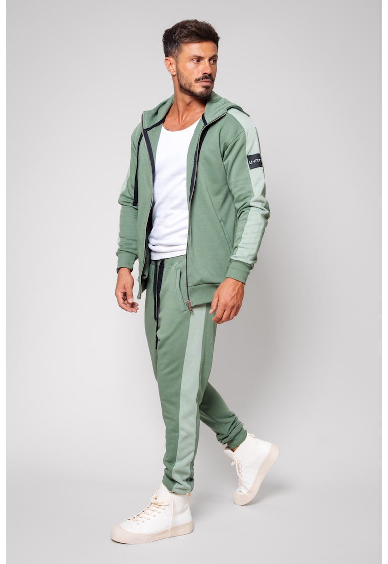 Set Rock Duo hanorac cu fermoar si pantalon conic Dark Olive 14108