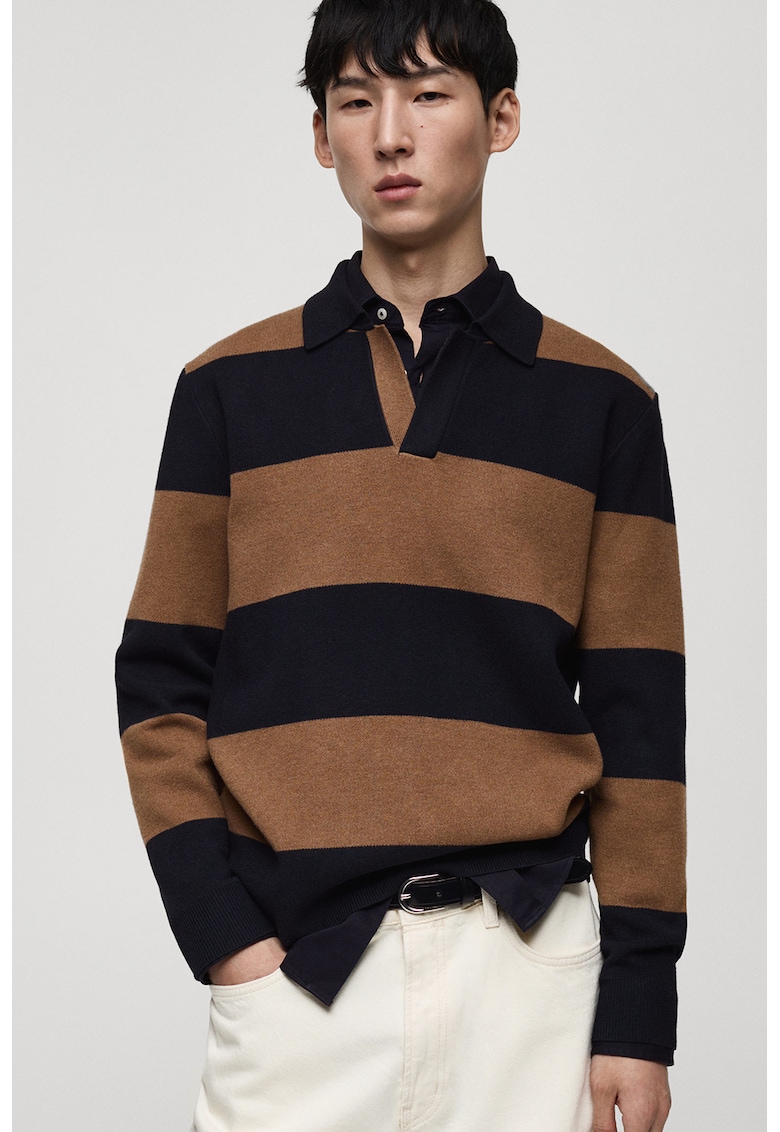 Pulover polo cu dungi - Negru/Maro scortisoara