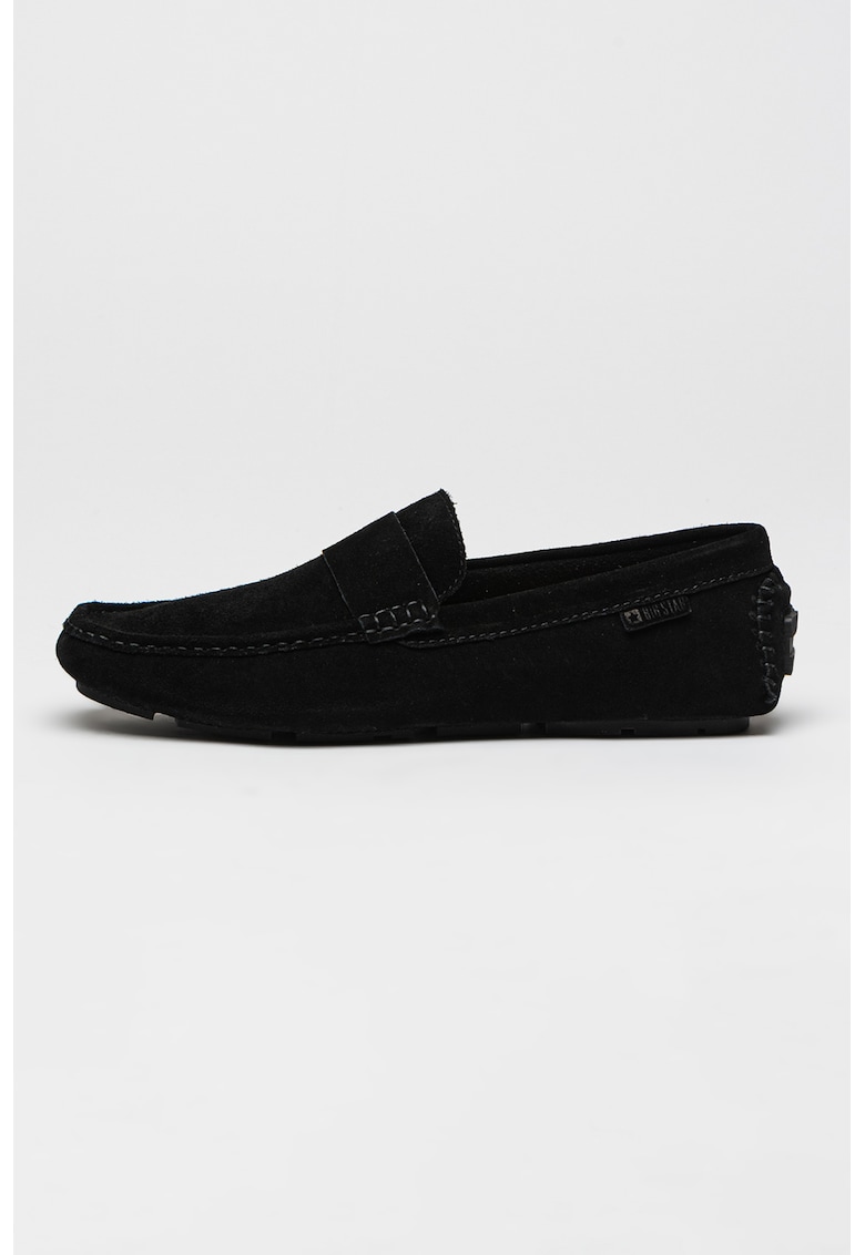 Pantofi loafer din piele intoarsa cu model uni - Negru