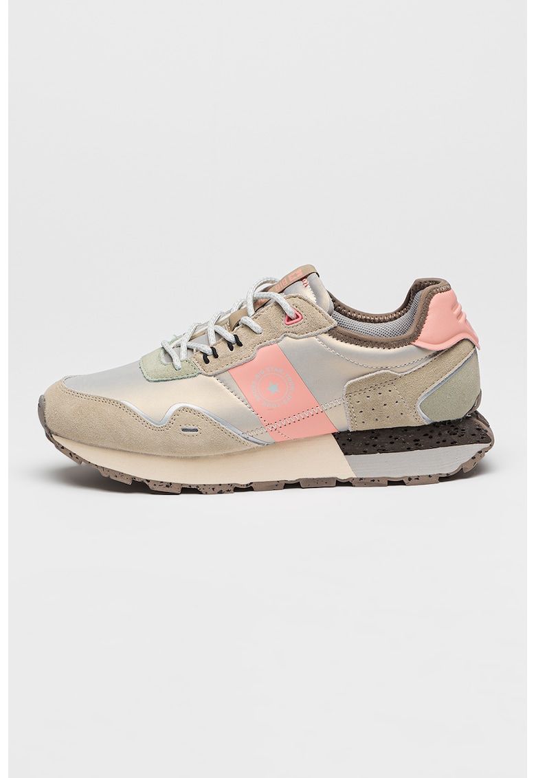 Pantofi sport cu talpa flatform si insertii din piele intoarsa