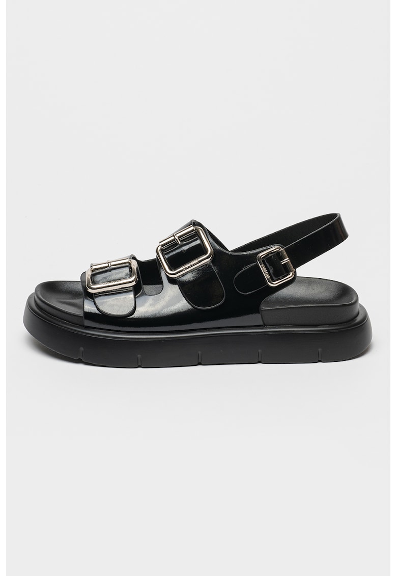 Sandale slingback de piele lacuita - Negru