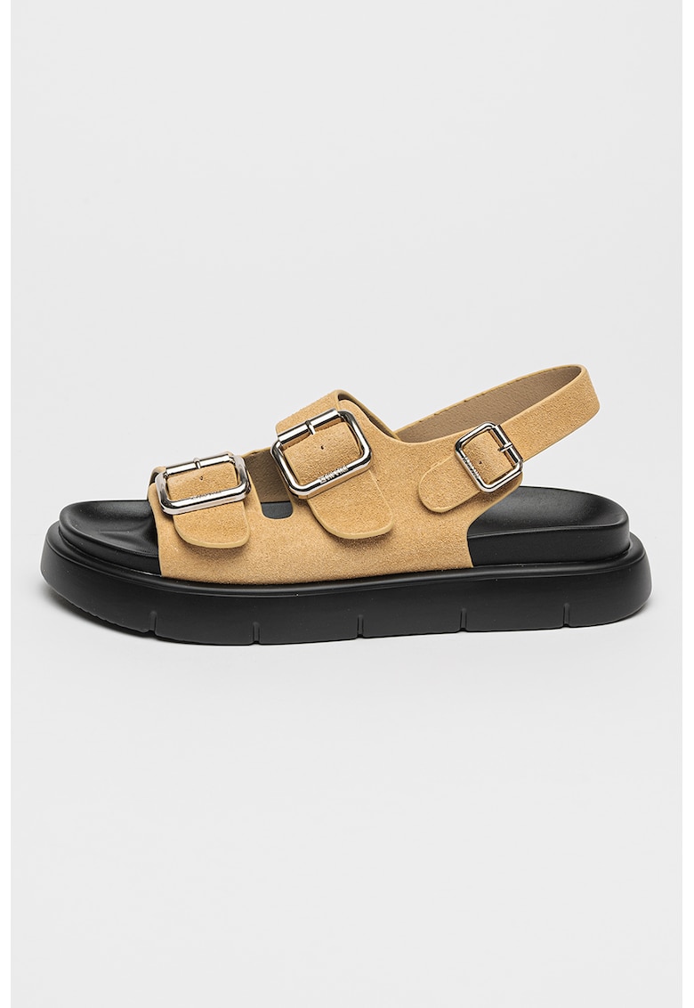 Sandale slingback de piele intoarsa - Maro nisip