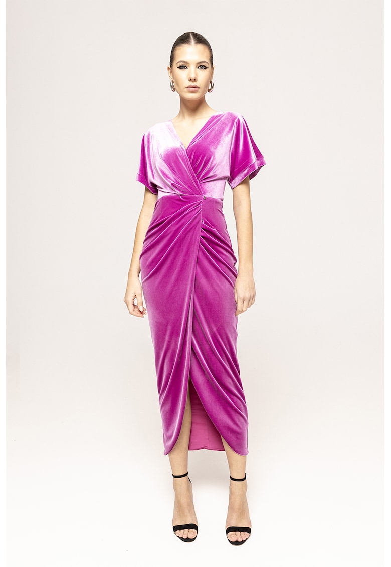 Rochie catifelata cu detalii cu fronseuri