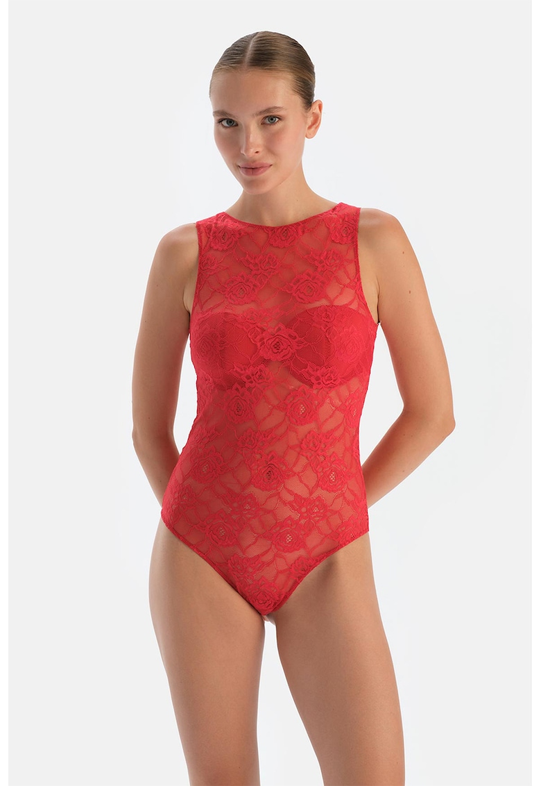 Body transparent din bumbac cu decolteu la baza gatului