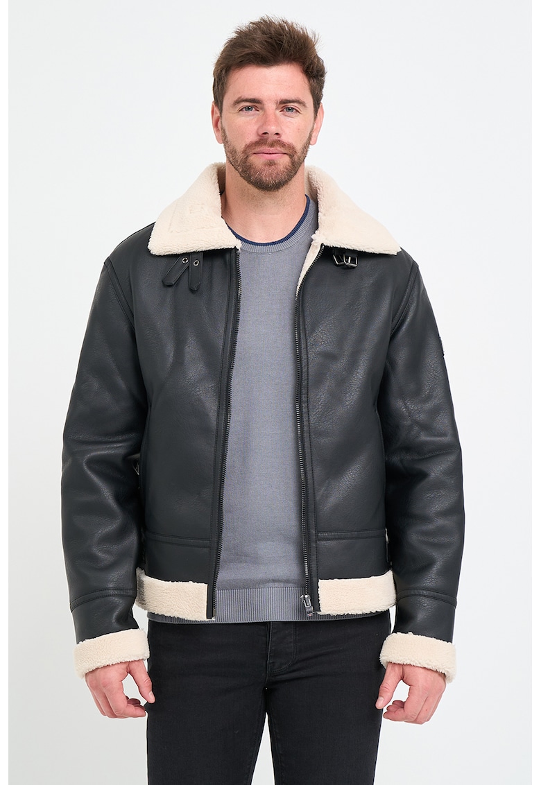 Geaca de piele ecologica cu garnituri de blana sintetica