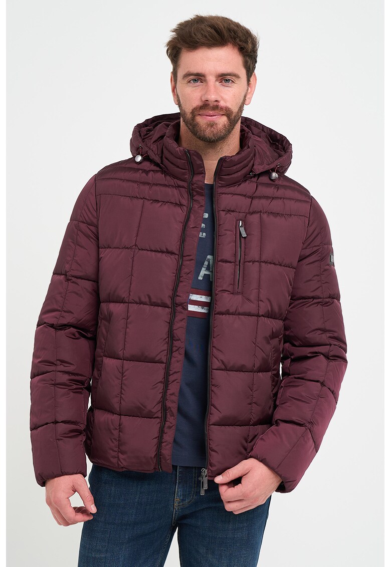 Geaca cu gluga si buzunar cu fermoar - Visiniu