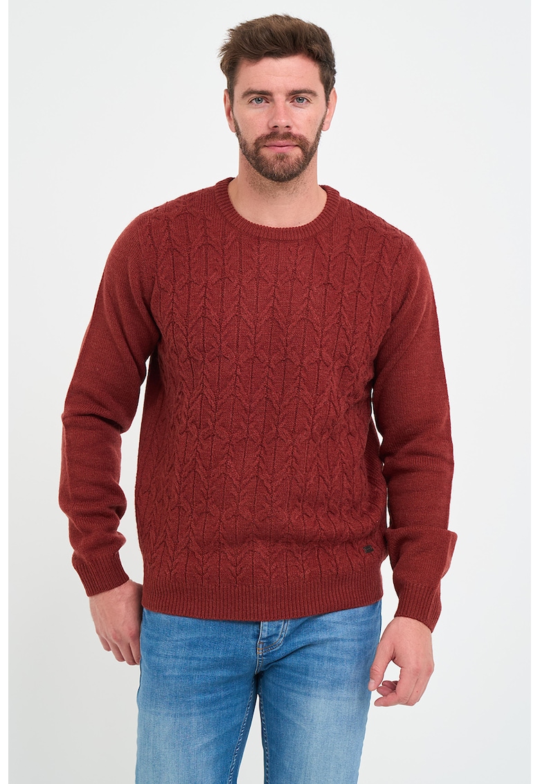 Pulover din amestec de lana cu decolteu la baza gatului