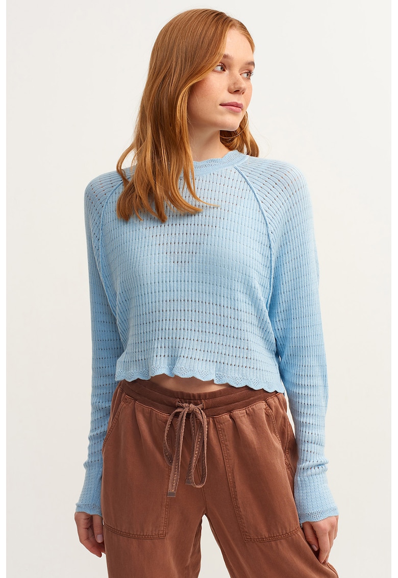 Pulover crop cu aspect perforat