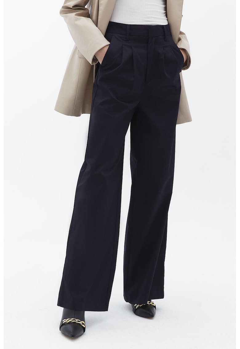 Pantaloni de bumbac cu croiala ampla si talie inalta