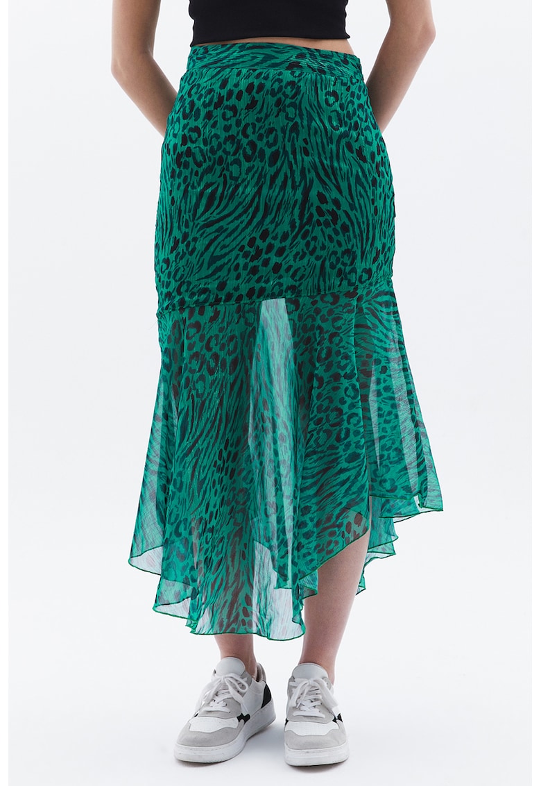 Fusta midi asimetrica cu model animal print