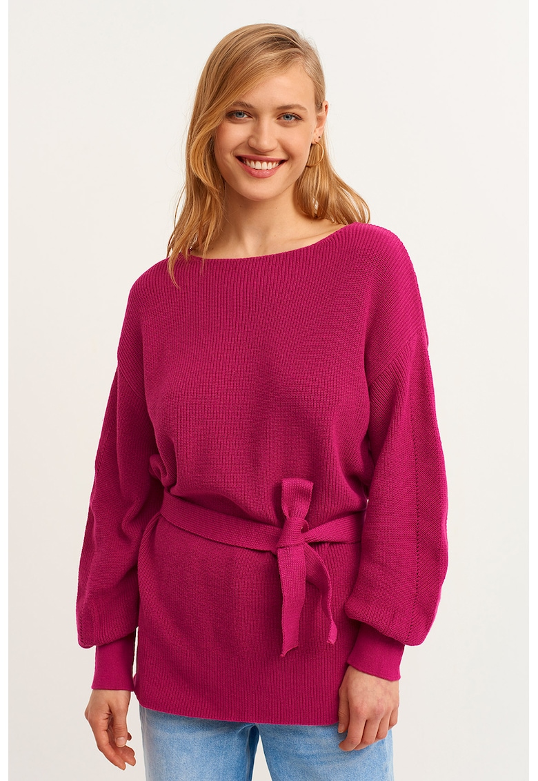 Pulover din amestec de bumbac cu decolteu rotund