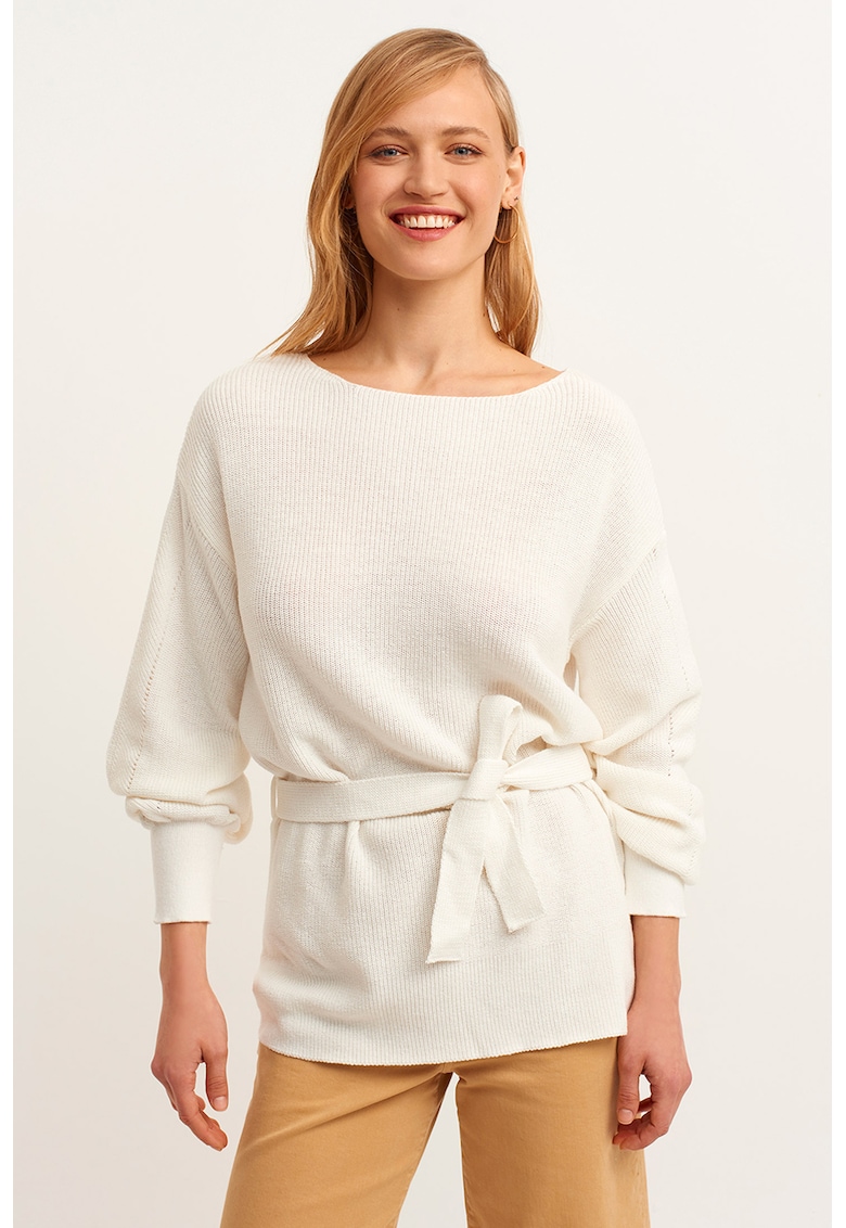 Pulover din amestec de bumbac cu decolteu rotund