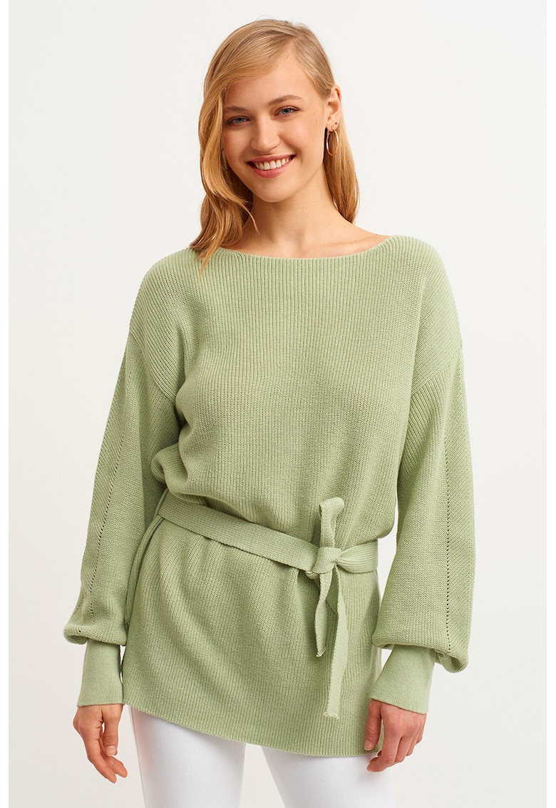 Pulover din amestec de bumbac cu decolteu rotund