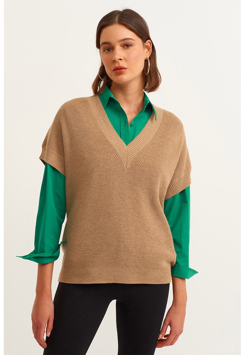 Vesta din amestec de bumbac cu decolteu in V