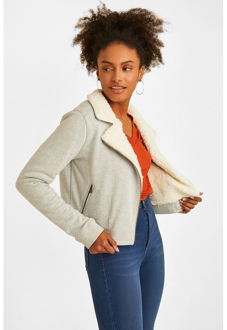 Jacheta crop cu buzunare cu fermoar