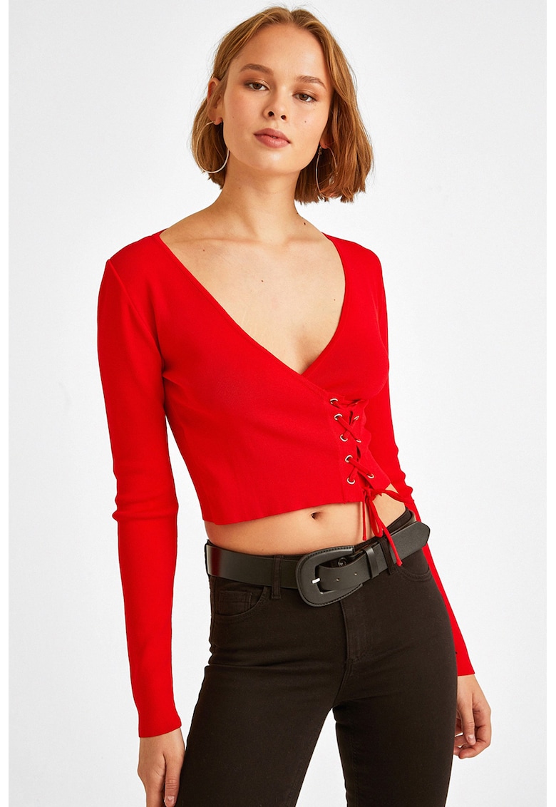 Pulover crop cu decolteu in V