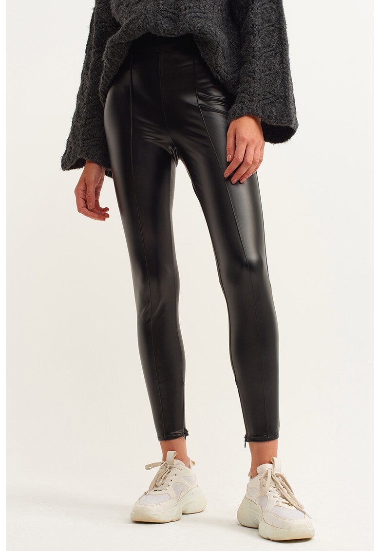 Colanti crop de piele ecologica - Negru