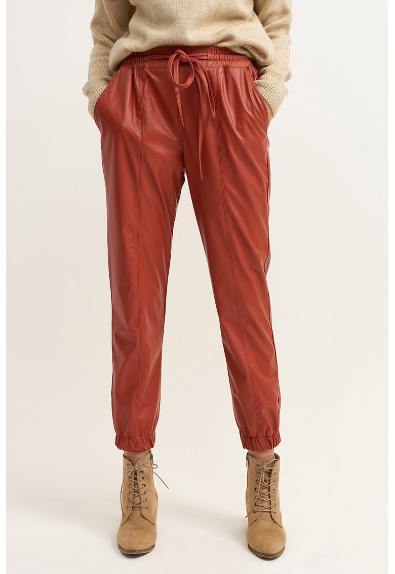 Pantaloni regular fit cu snururi - Portocaliu stins