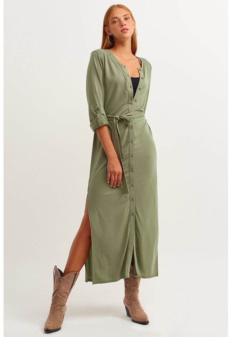 Rochie-camasa din lyocell cu slituri laterale