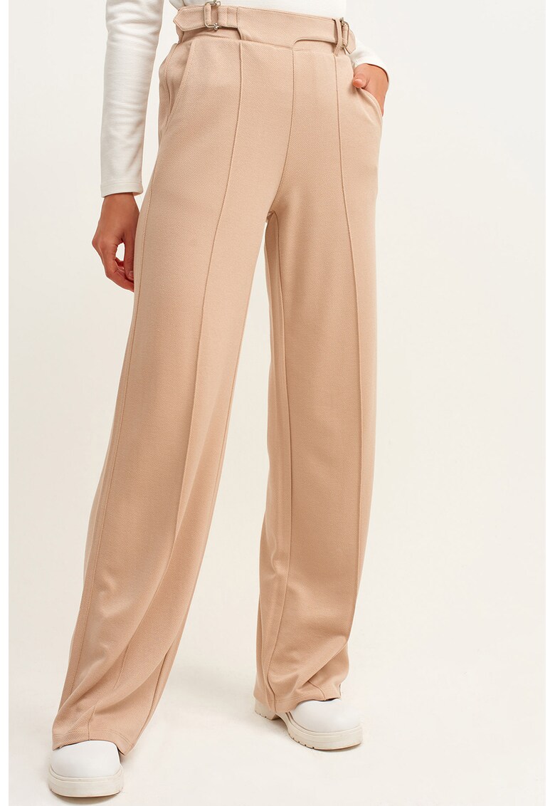 Pantaloni cu croiala ampla si talie inalta - Alb fildes