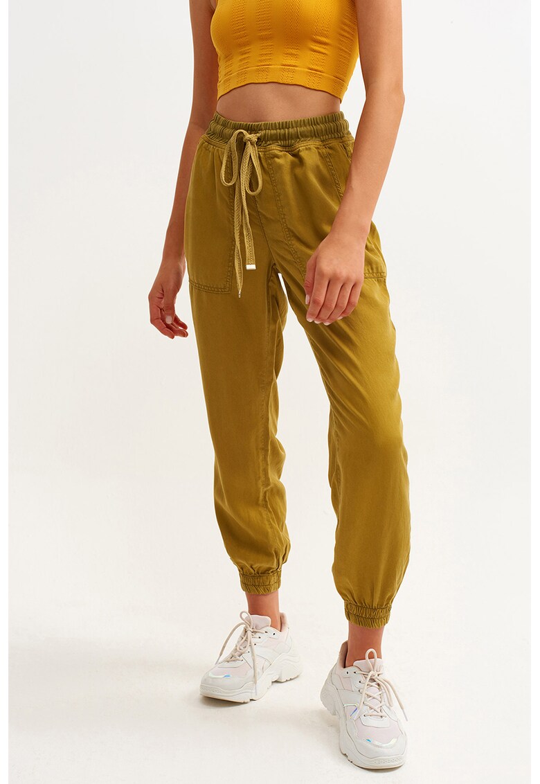 Pantaloni crop cu talie ajustabila - Verde masliniu